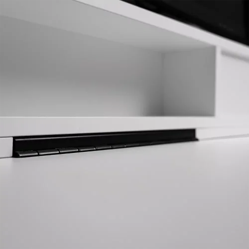 Close-up of hinge mechanism on a DropTop desk.