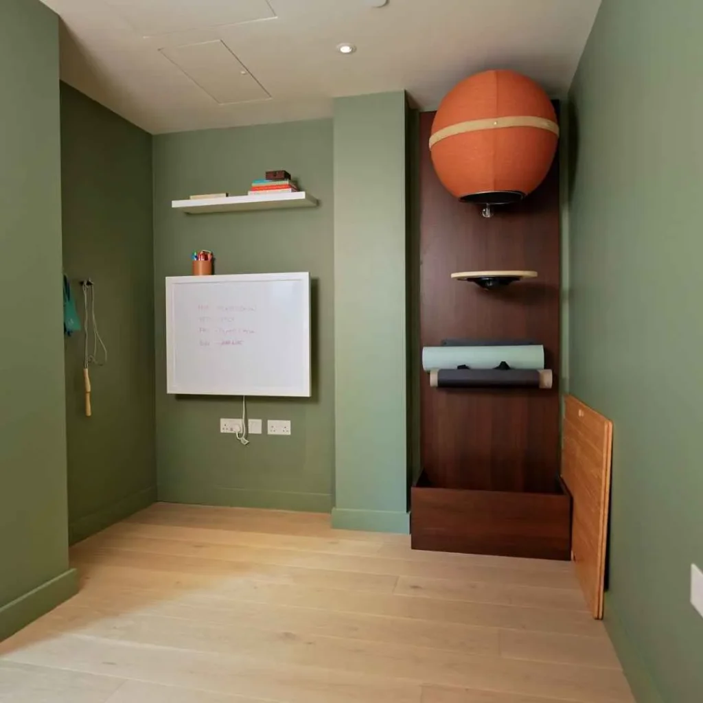 DropTop desk closed, displaying a whiteboard on the wall.