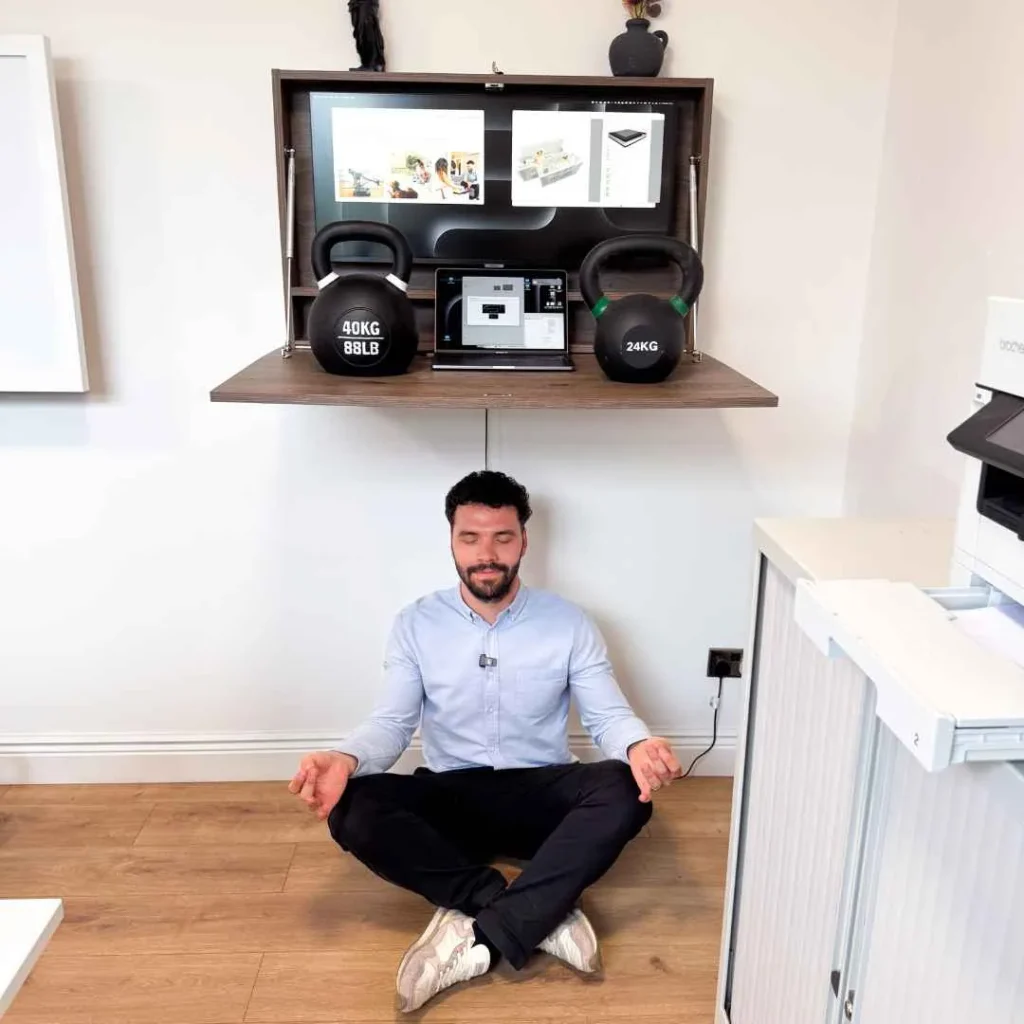 Compact home office desk installation showcasing strength, stability, and multi use design