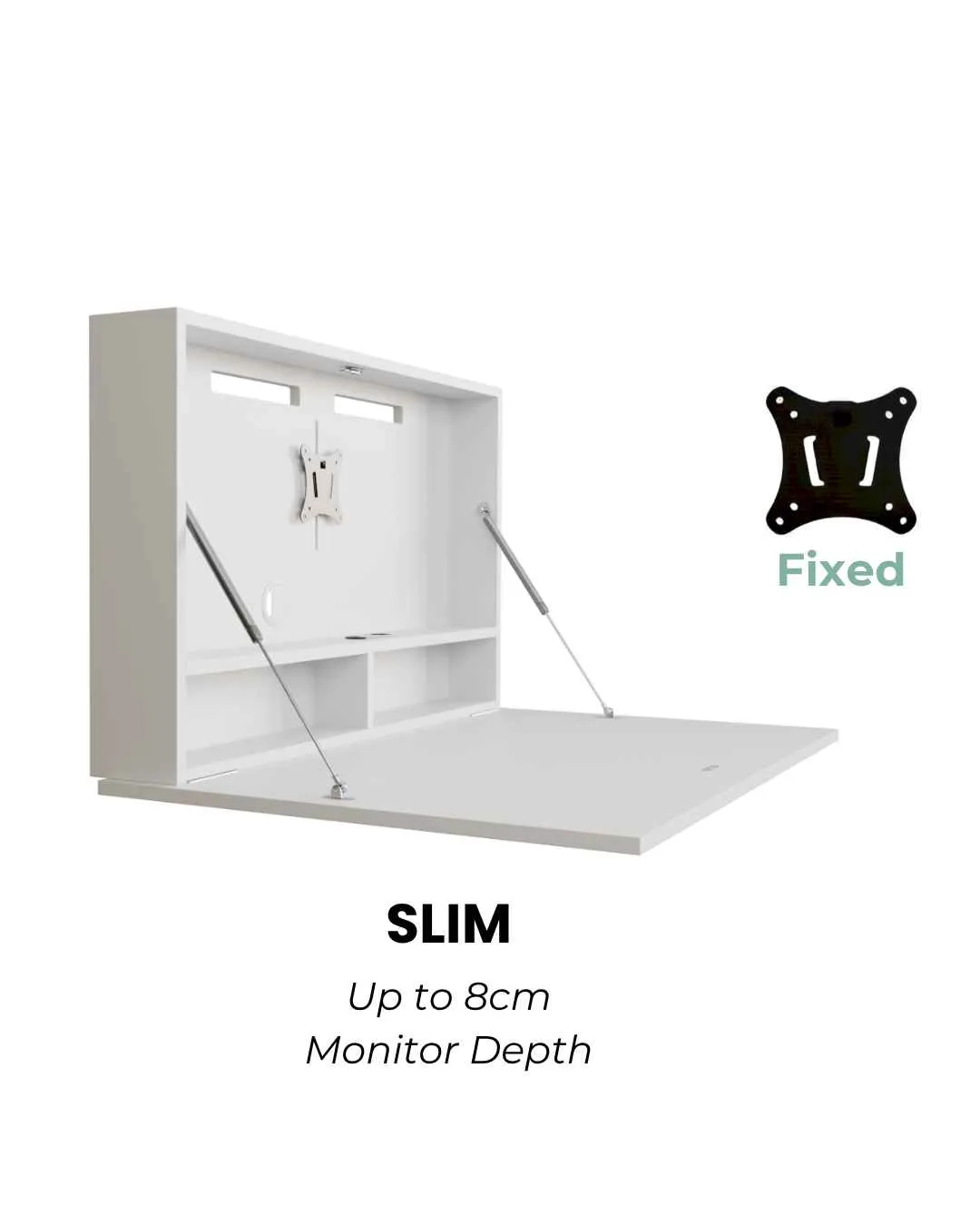 DropTop desk slim monitor mount with fixed position for screens up to 8cm depth.