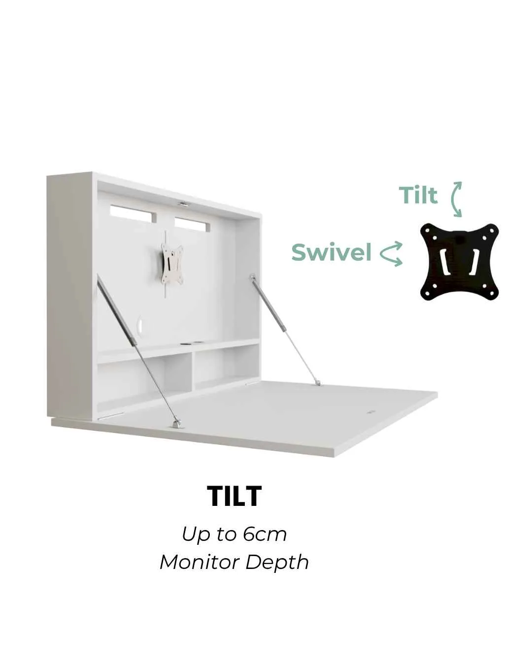 DropTop desk monitor mount showing tilt and swivel adjustment.